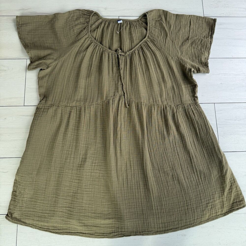 NWOTs Old Navy Crinkle Gauze Olive Green Swing Dress Women’s XXL Flutter Sleeve - Picture 6 of 13
